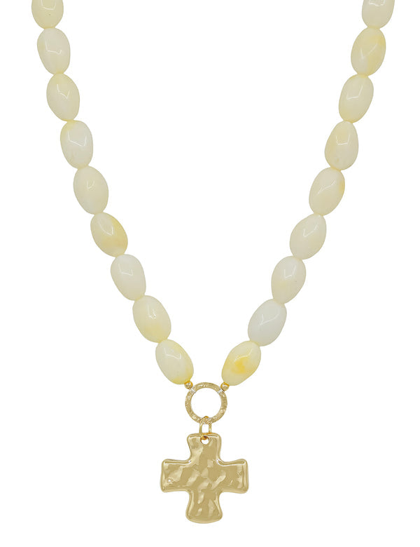 Beaded Necklace with Hammered Cross