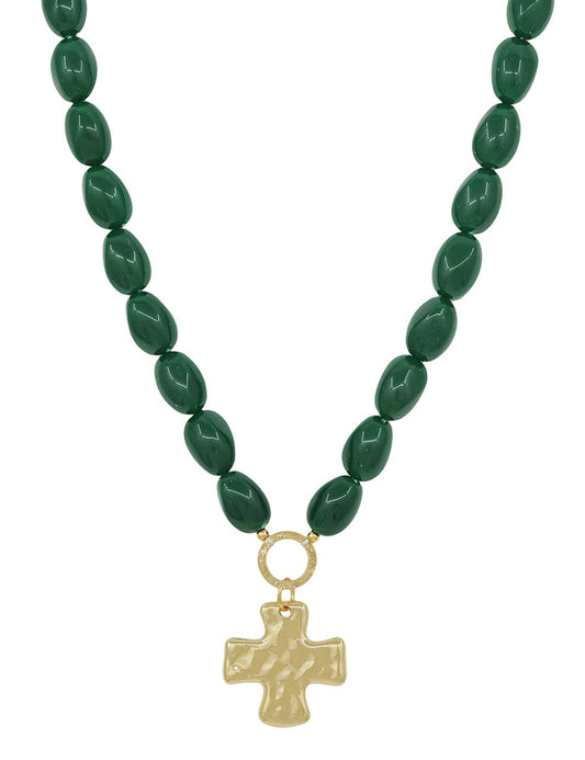 Beaded Necklace with Hammered Cross