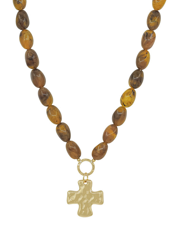 Beaded Necklace with Hammered Cross