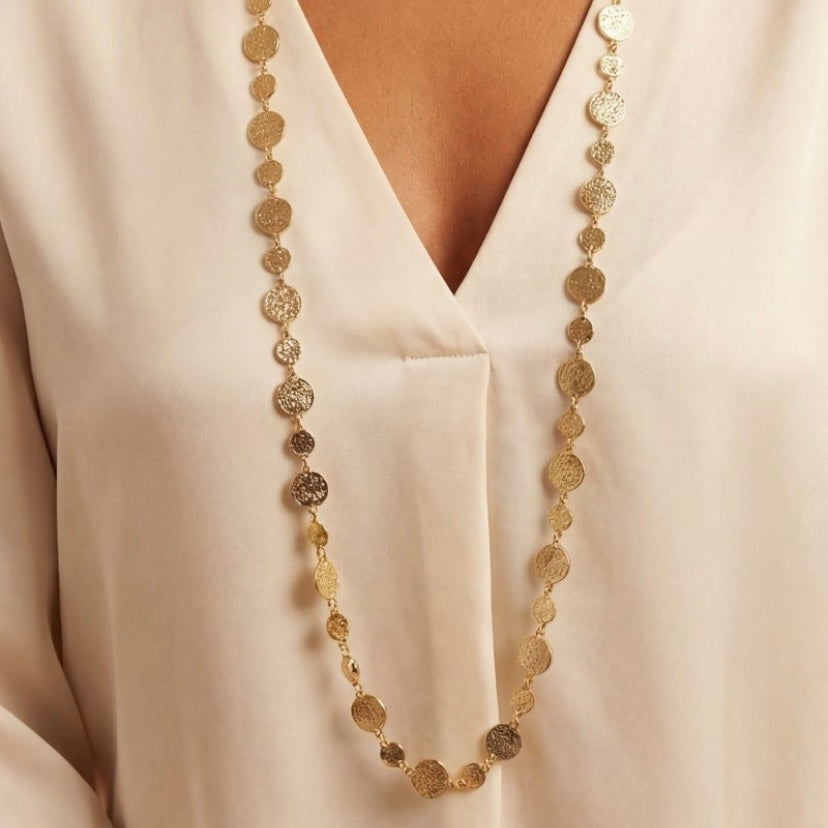 Textured Coin Long Necklace