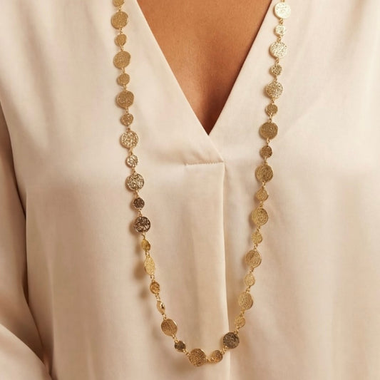 Textured Coin Long Necklace