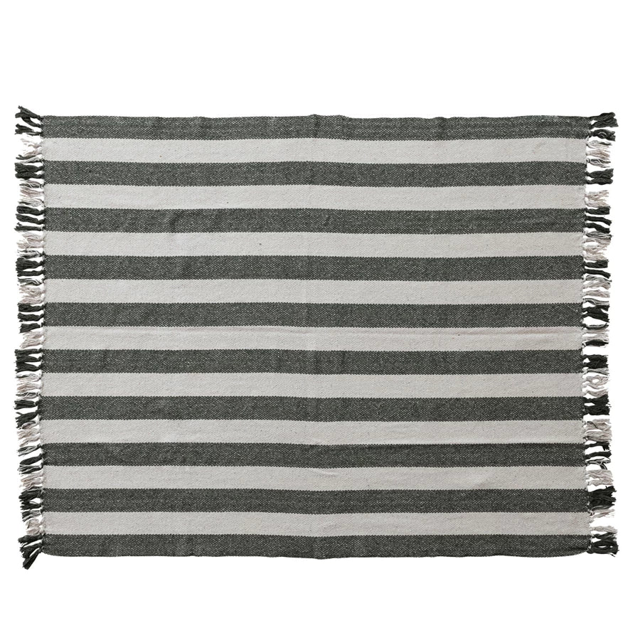 Natural and Green Striped Throw Blanket