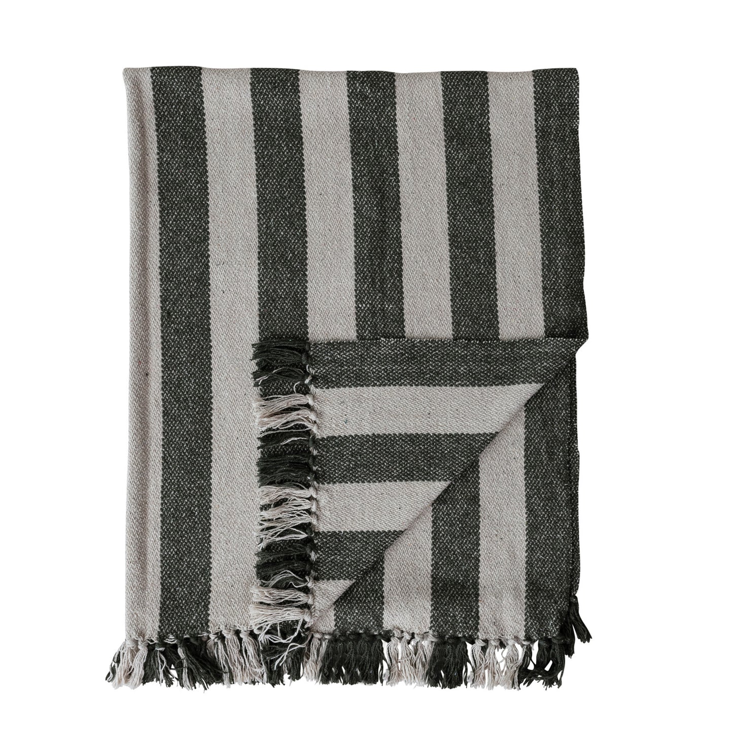 Natural and Green Striped Throw Blanket