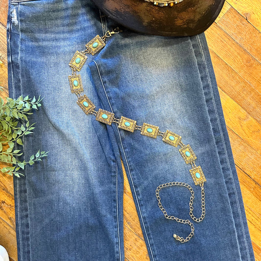 Gold Turquoise Chain Belt