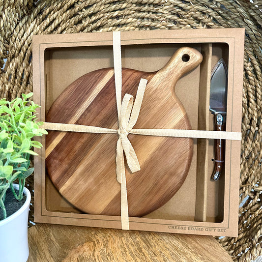 Round Acacia Cheese Board Set