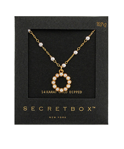Pave Ring Pearl Station Necklace