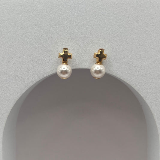 enewton Signature Cross Small Gold Stud- Classic Pearl