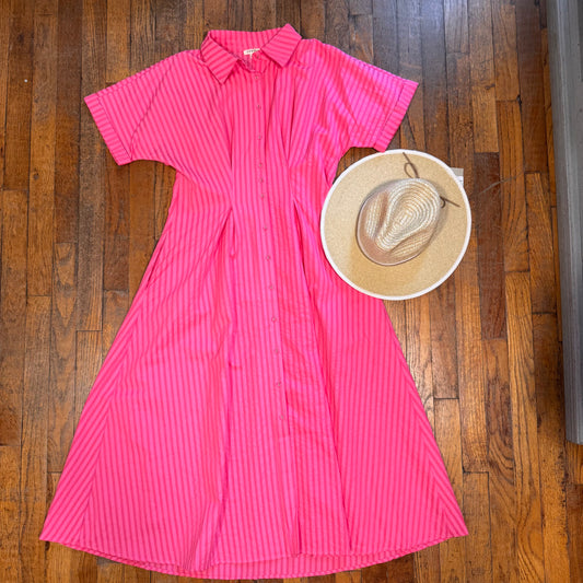 Button Down Pleat Midi Dress