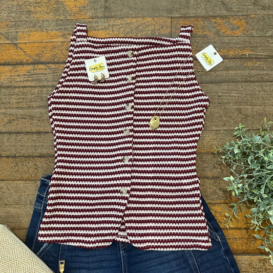 Burgundy Stripe Knit Tank