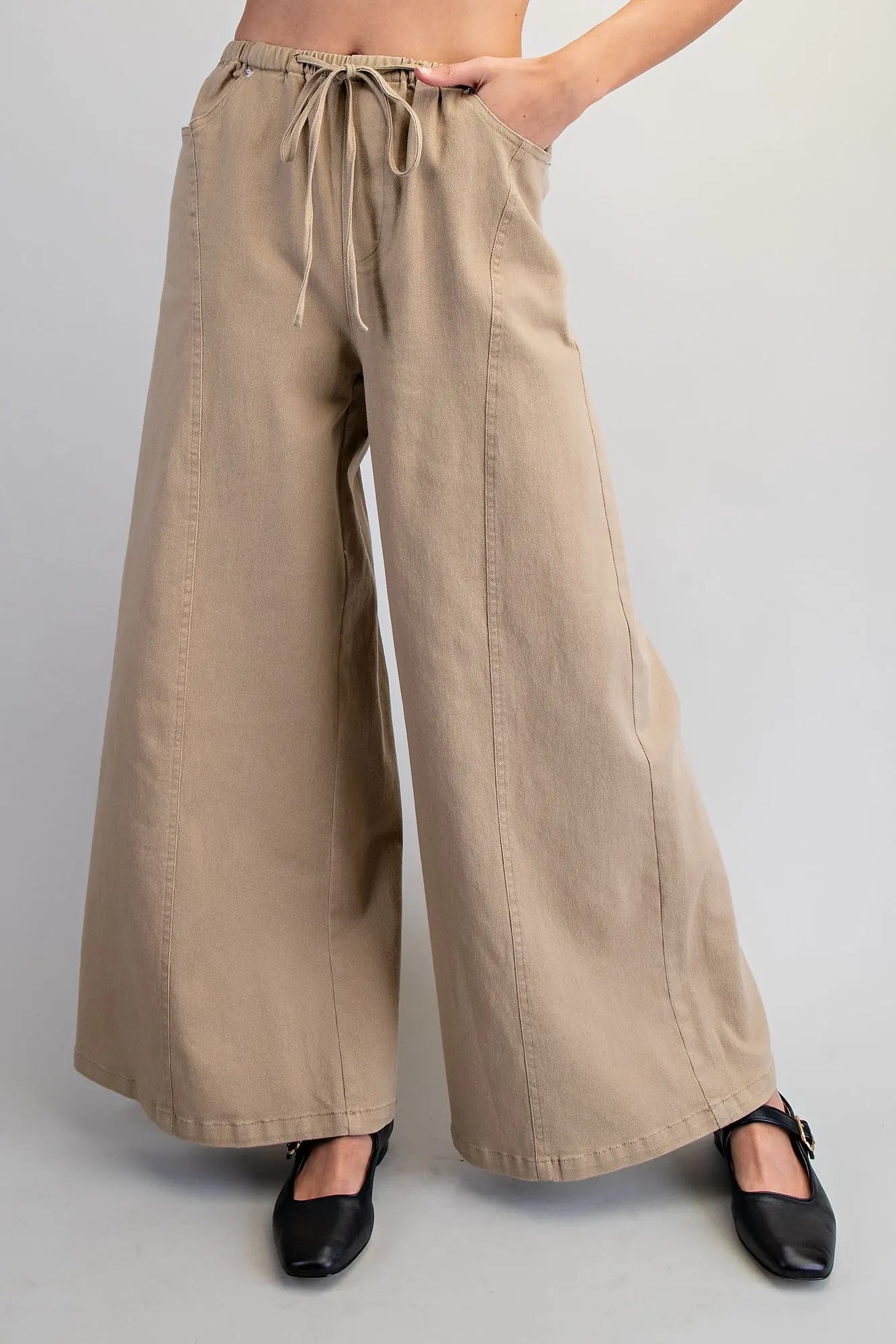 Mineral Washed Waist Tie Wide Leg Pants