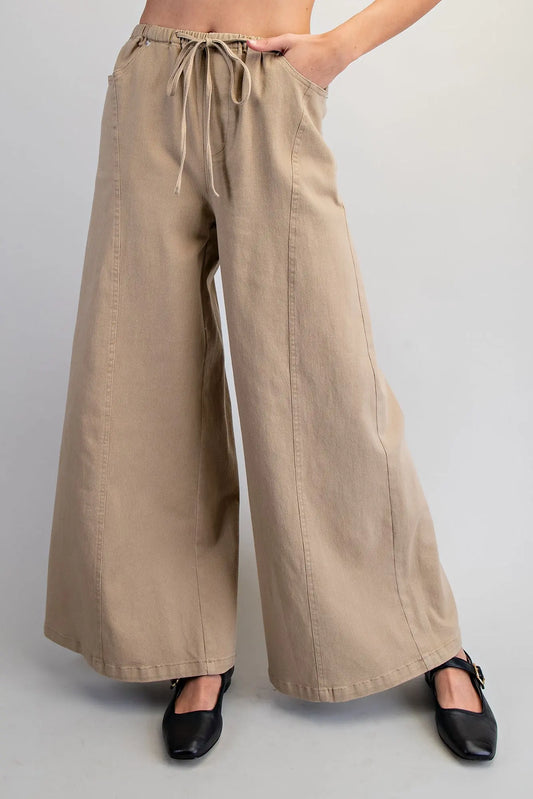Mineral Washed Waist Tie Wide Leg Pants