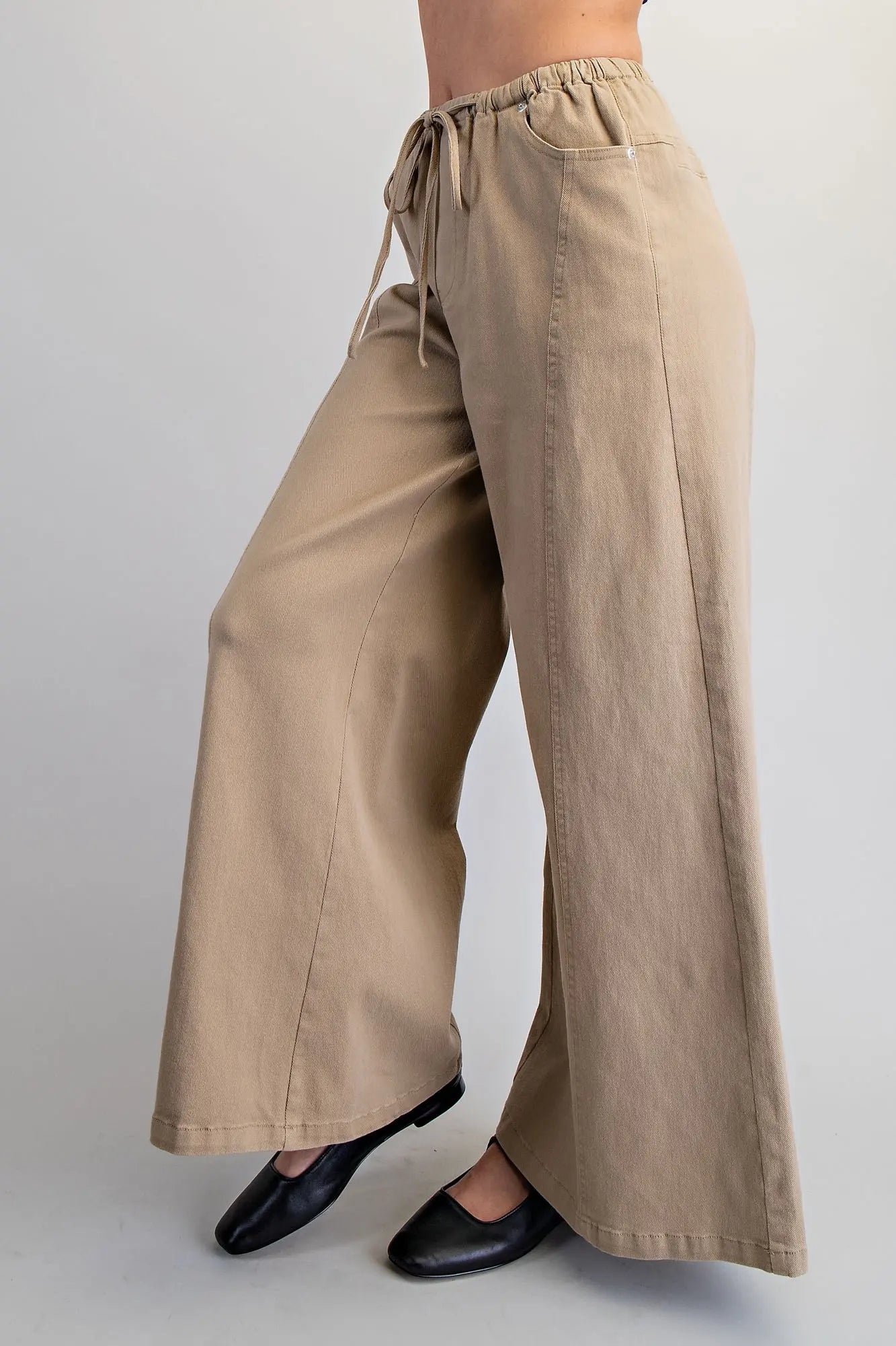 Mineral Washed Waist Tie Wide Leg Pants
