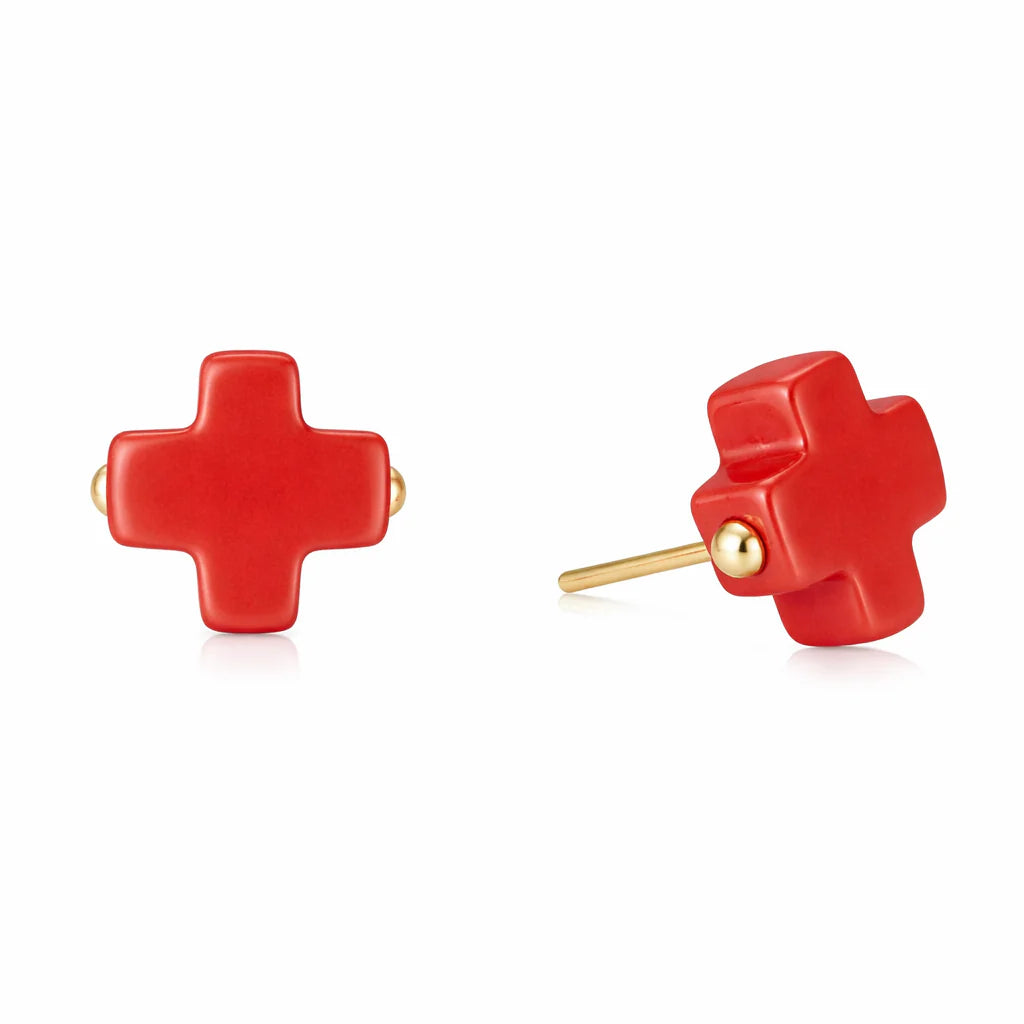 enewton Signature Cross Stud Earrings- Red