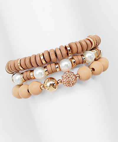 3-Wood & Pearl Bracelet