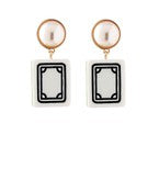 Mahjong Tile Pearl Earrings