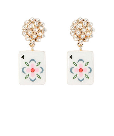 Mahjong Tile Pearl Drop Earrings