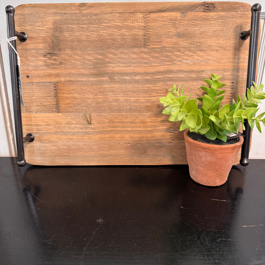 Rustic Wood Tray with Metal Handles