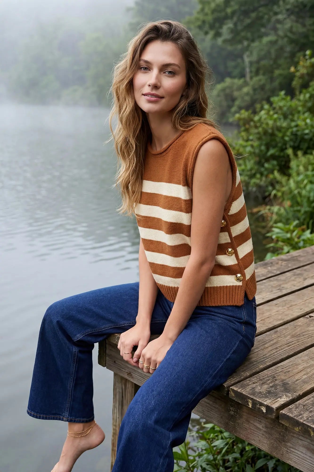Sleeveless Stripe Sweater Top