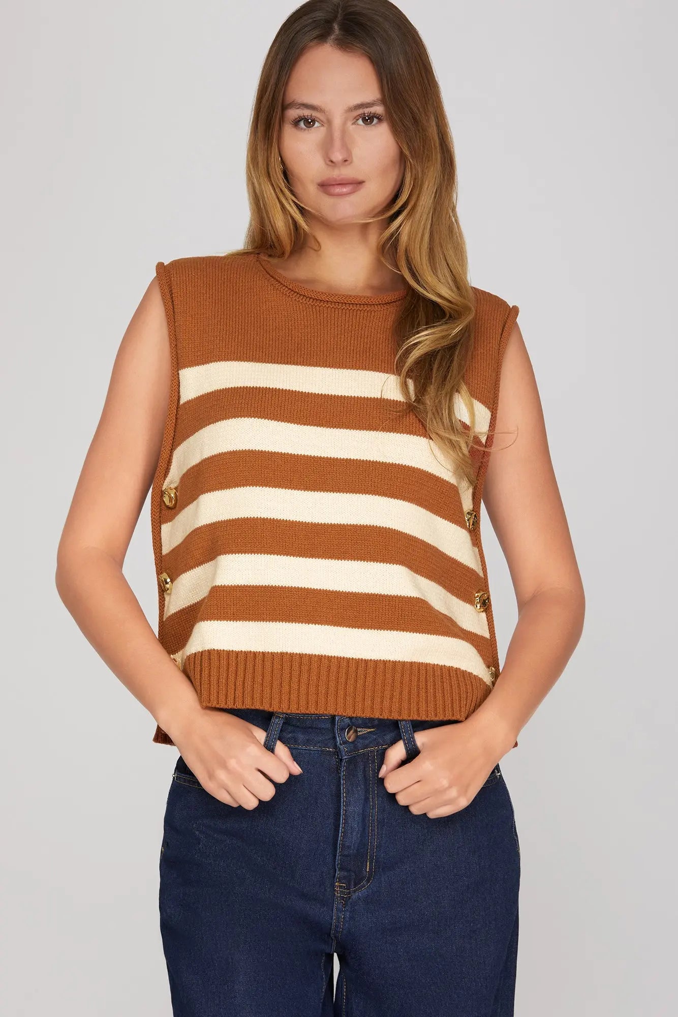 Sleeveless Stripe Sweater Top