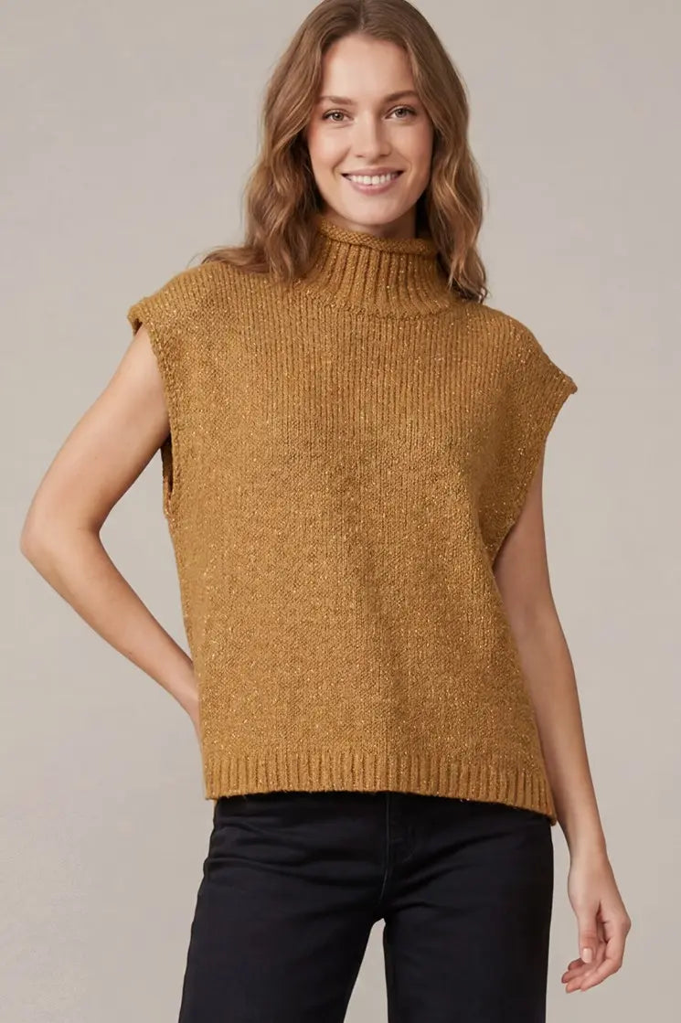 Drop Shoulder Sleeveless Mock Neck Sweater Vest