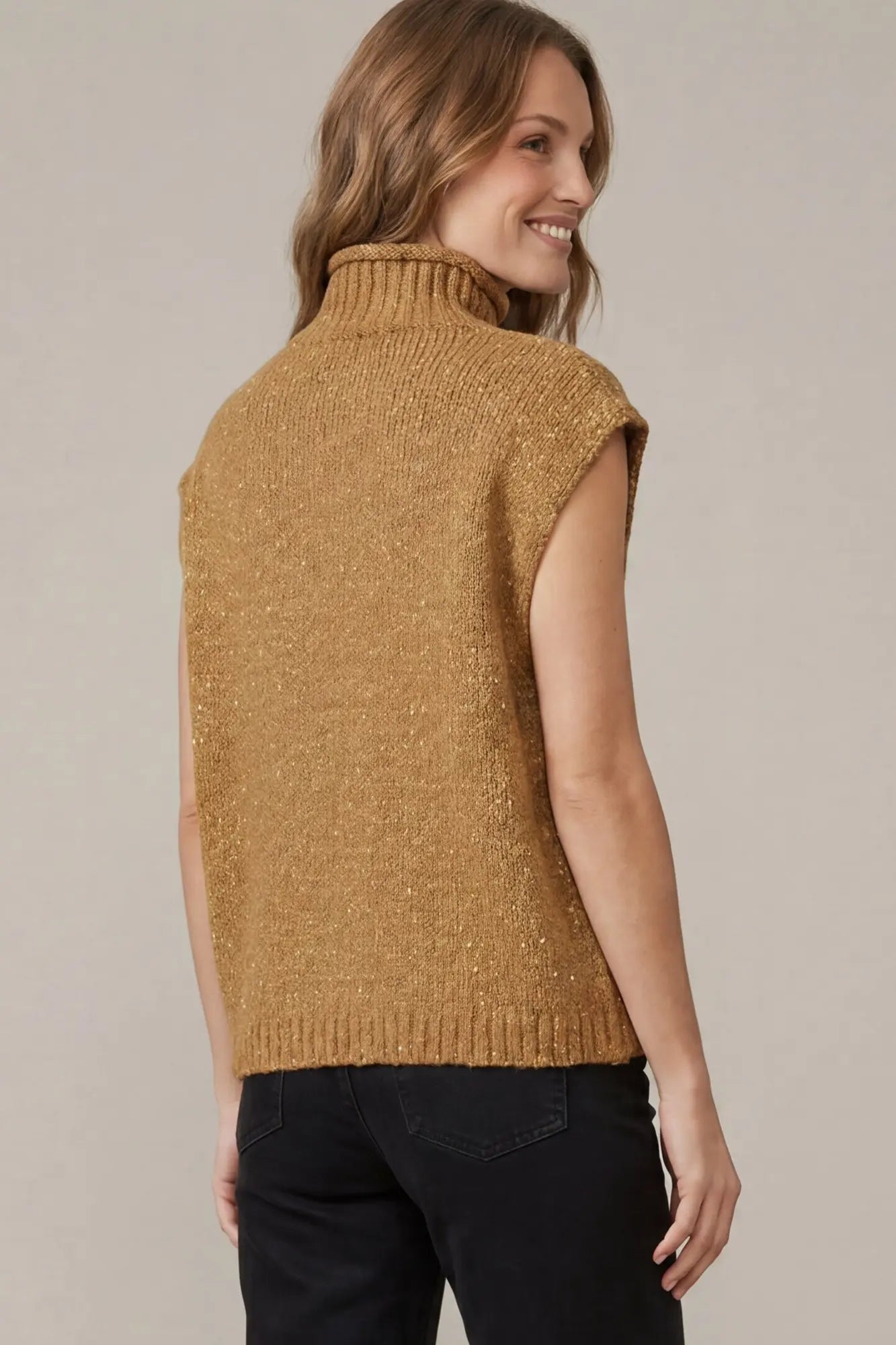 Drop Shoulder Sleeveless Mock Neck Sweater Vest