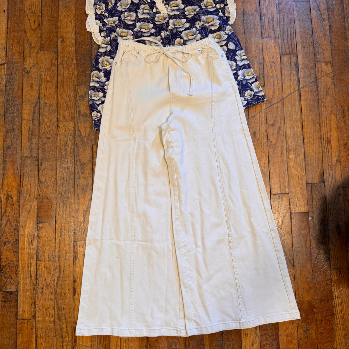 Mineral Washed Waist Tie Wide Leg Pants