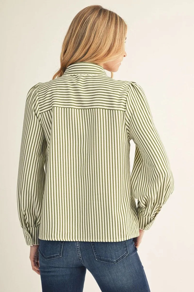Stripe Button-Down Top with Scallop Detail
