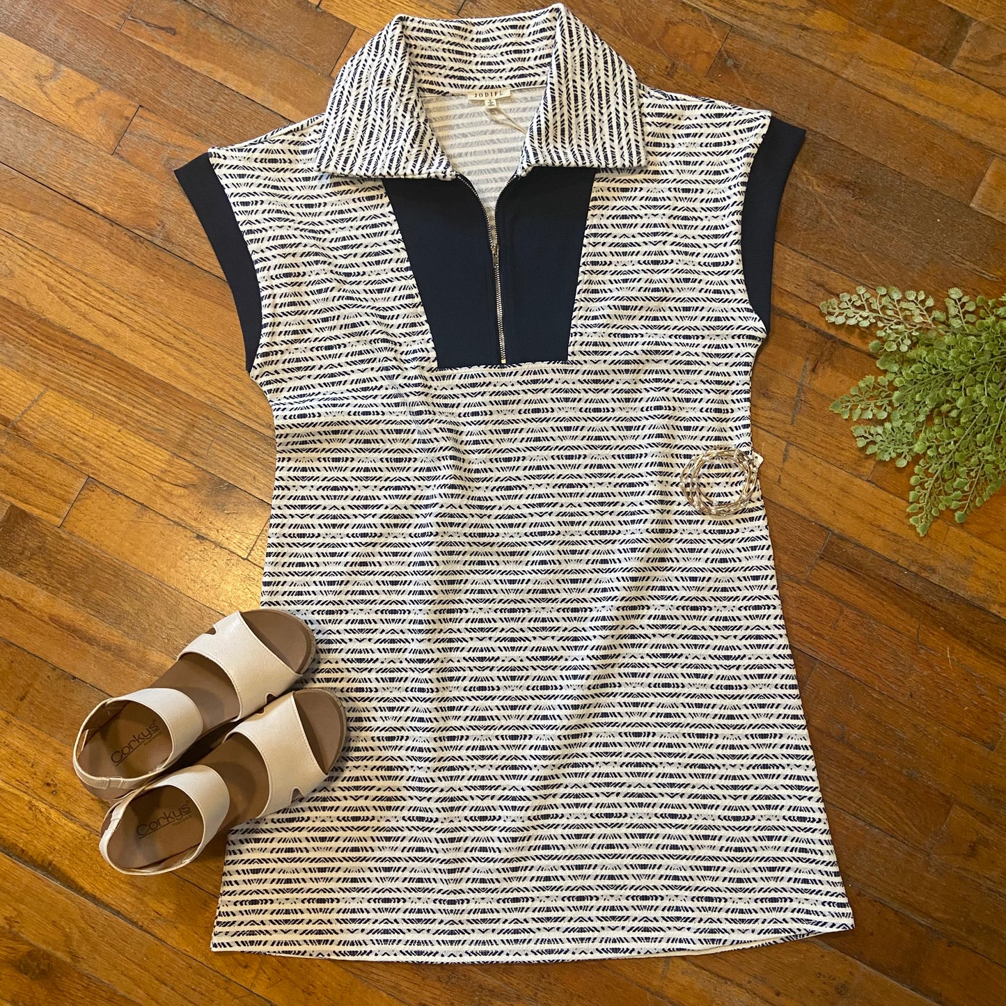 Navy Zip & Collar Dress