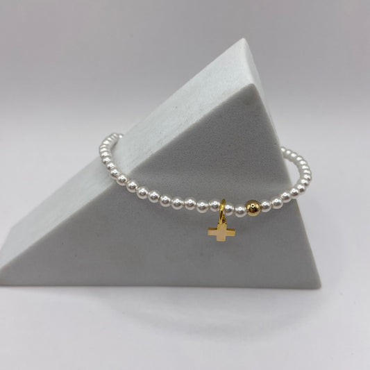 enewton Classic Pearl 3mm Cross Charm Bracelet