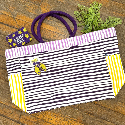 Purple and Gold Stripe Tote