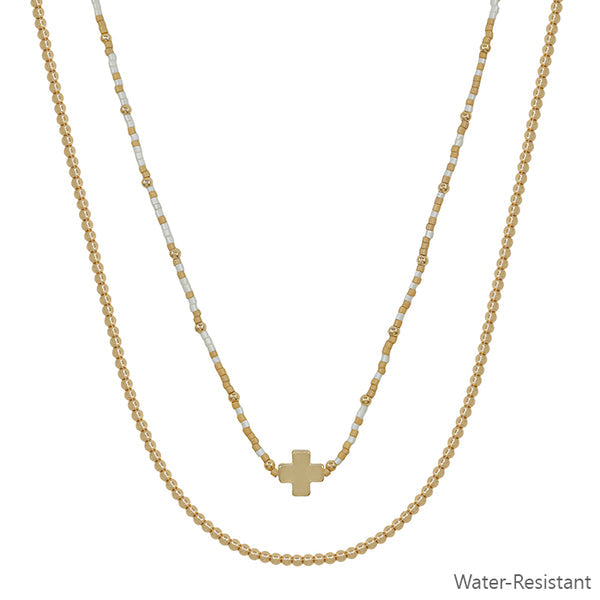 Seed Bead Cross Necklace