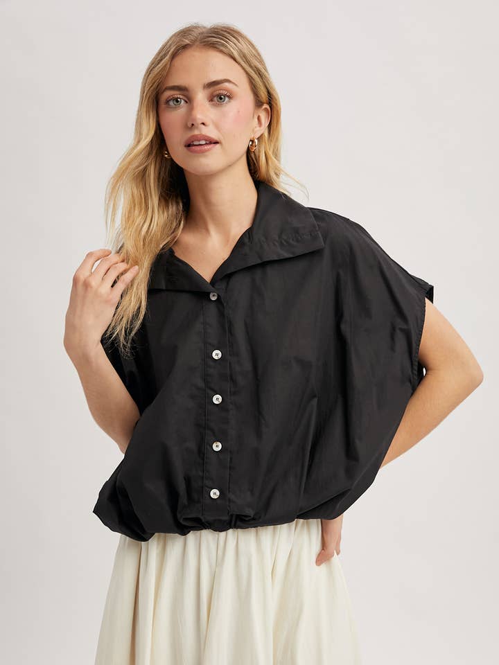 Black Bubble Hem Blouse