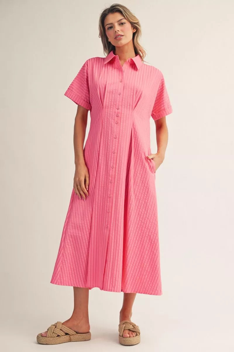 Button Down Pleat Midi Dress