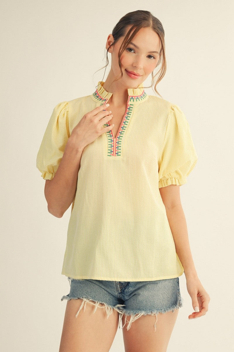 Embroidered Stripe Top