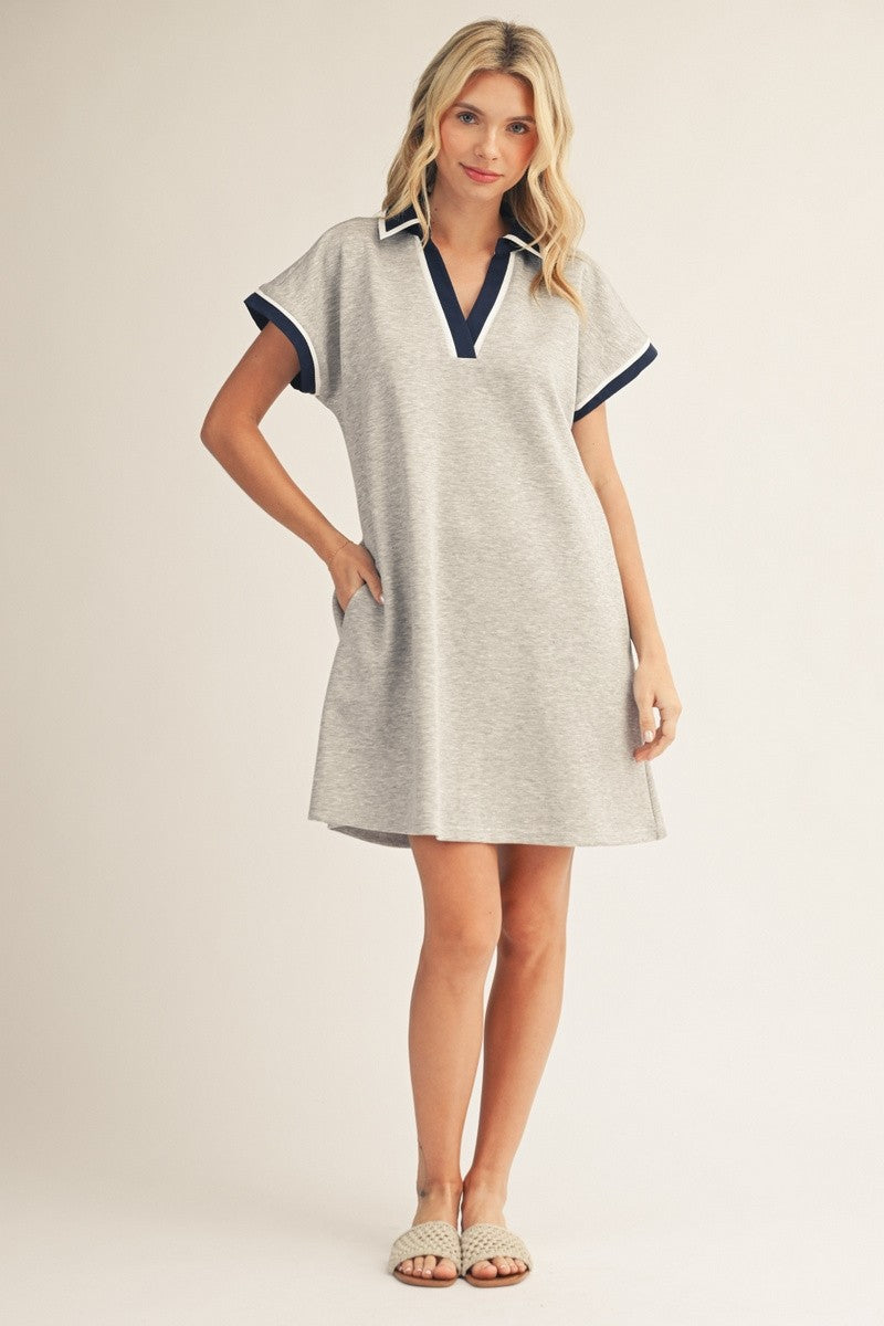 Contrast Accent Grey Dress