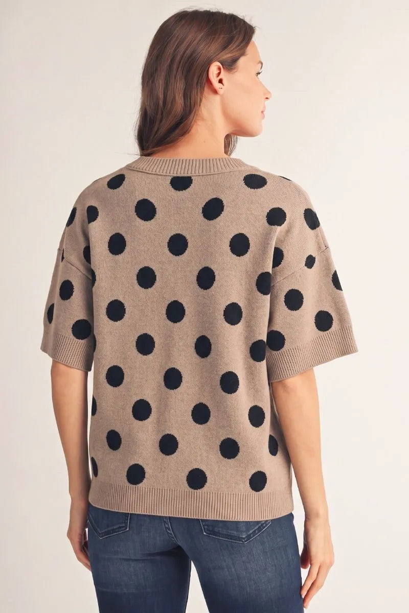 Black Polka Dot Short Sleeve Sweater