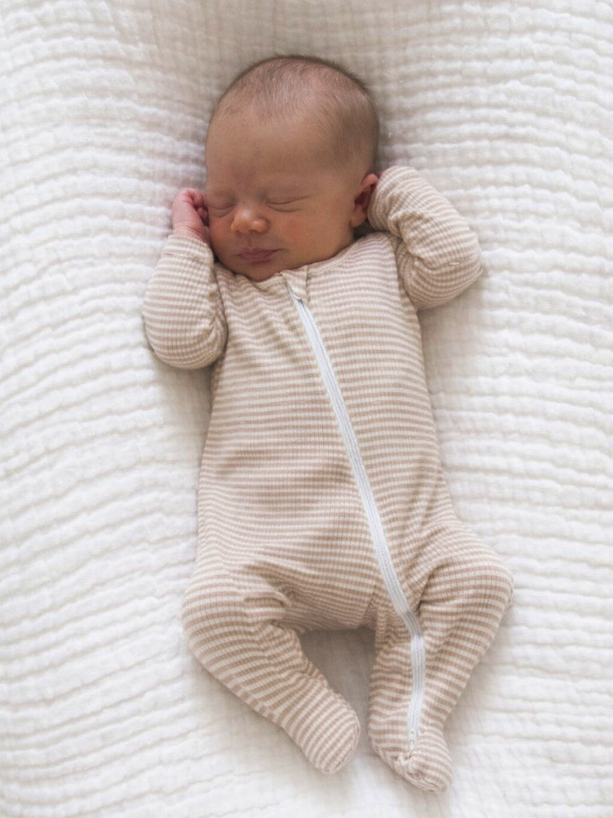 Tan Stripe - Ribbed 2-Way Zip Footie